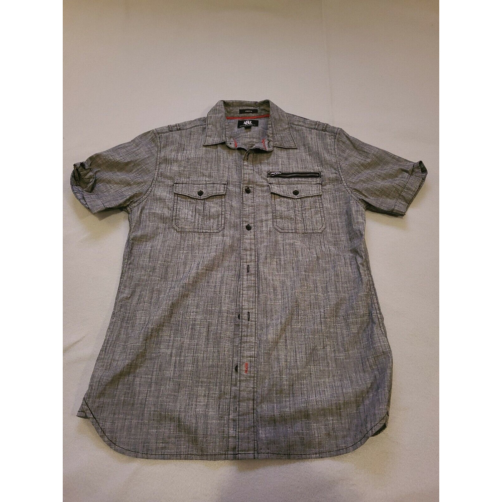 Rock and Republic Men’s Short Sleeve Shirt Gray stretch M Medium